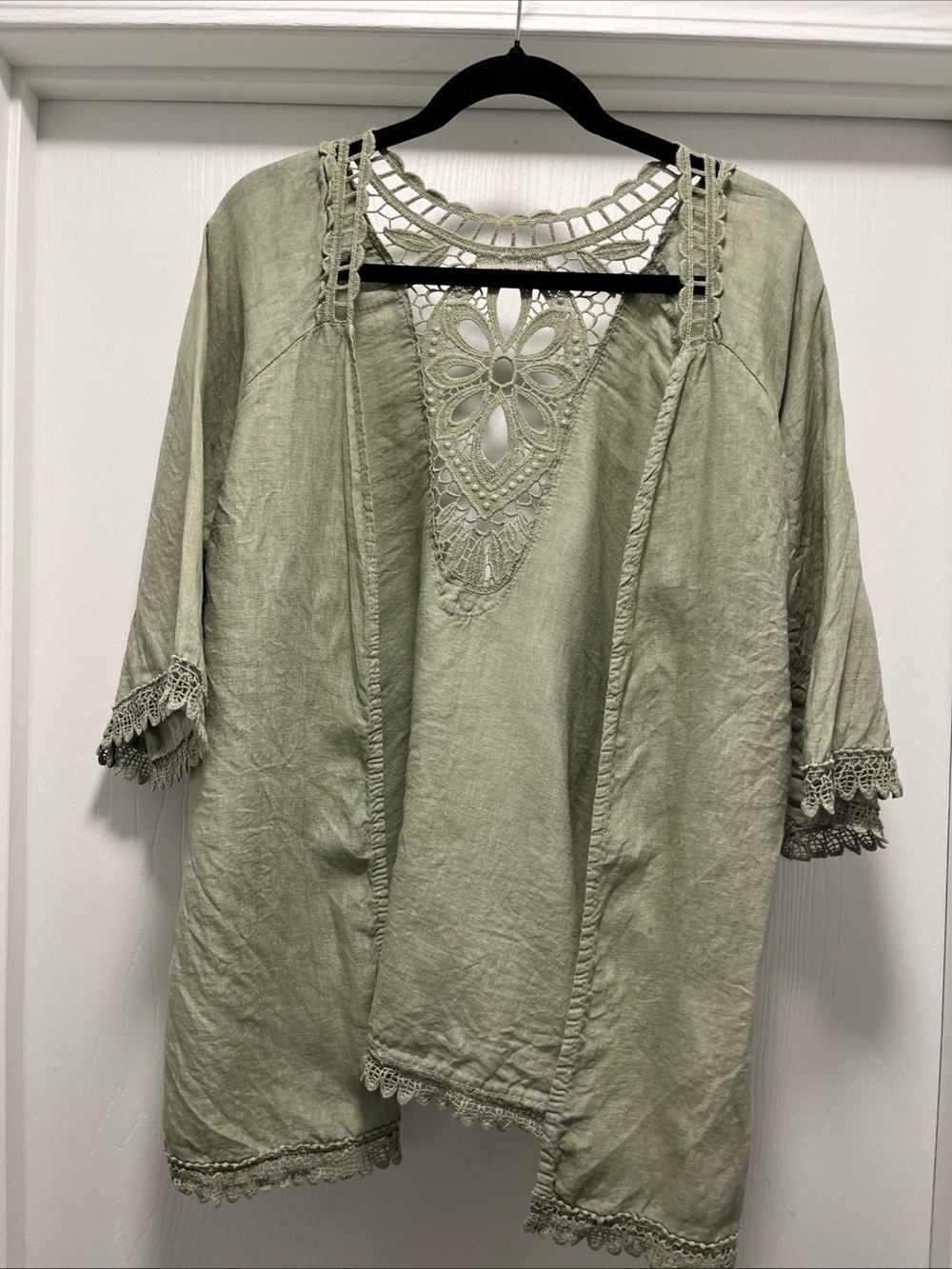 Valentina Naldi Women’s 100% Linen & crochet open front Topper Made In Italy OS